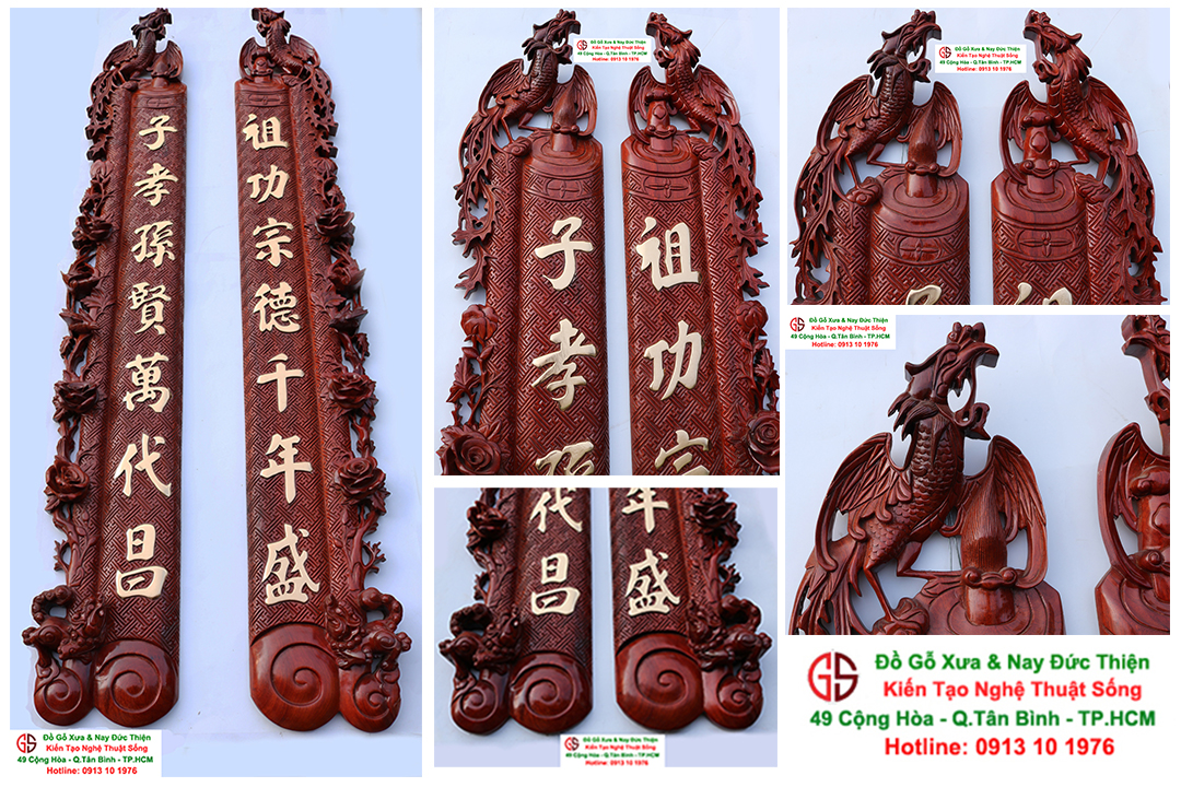 Câu Đối Gỗ Hương Thiếp Vàng