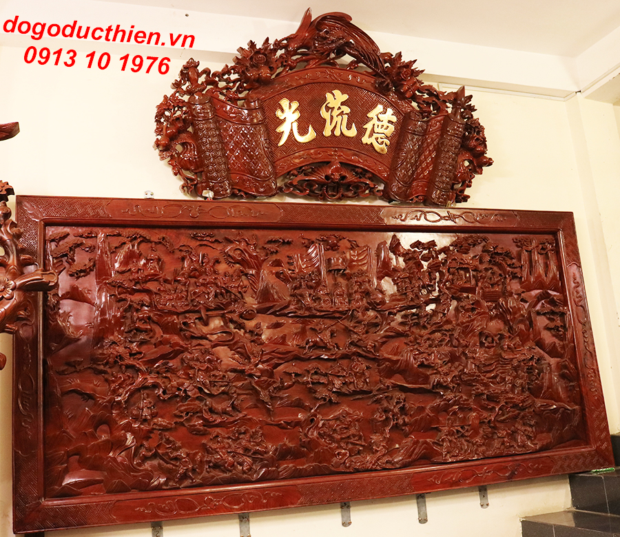 Cuốn thư gỗ Hương : Đức - Lưu - Quang chạm Mai Phụng Tinh Xảo Sắc Nét